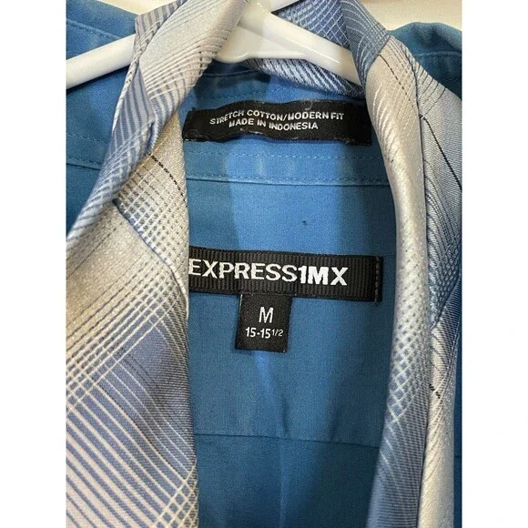 Express 1MX Men’s Shirt Medium Blue Long Sleeve With Tie - Picture 3 of 6